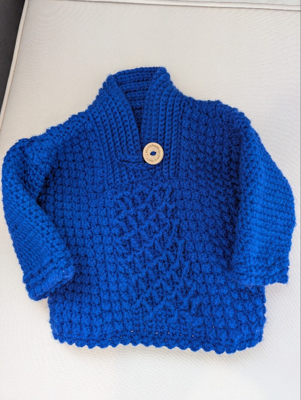 NEW Baby Hand-Knit Blue Shawl Collar Sweater Jacket